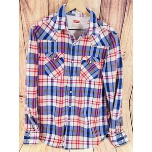 Levi's Mens Flannel Shirt Plaid Long Sleeve Pearl Snap Slim Fit PURPLE LARGE